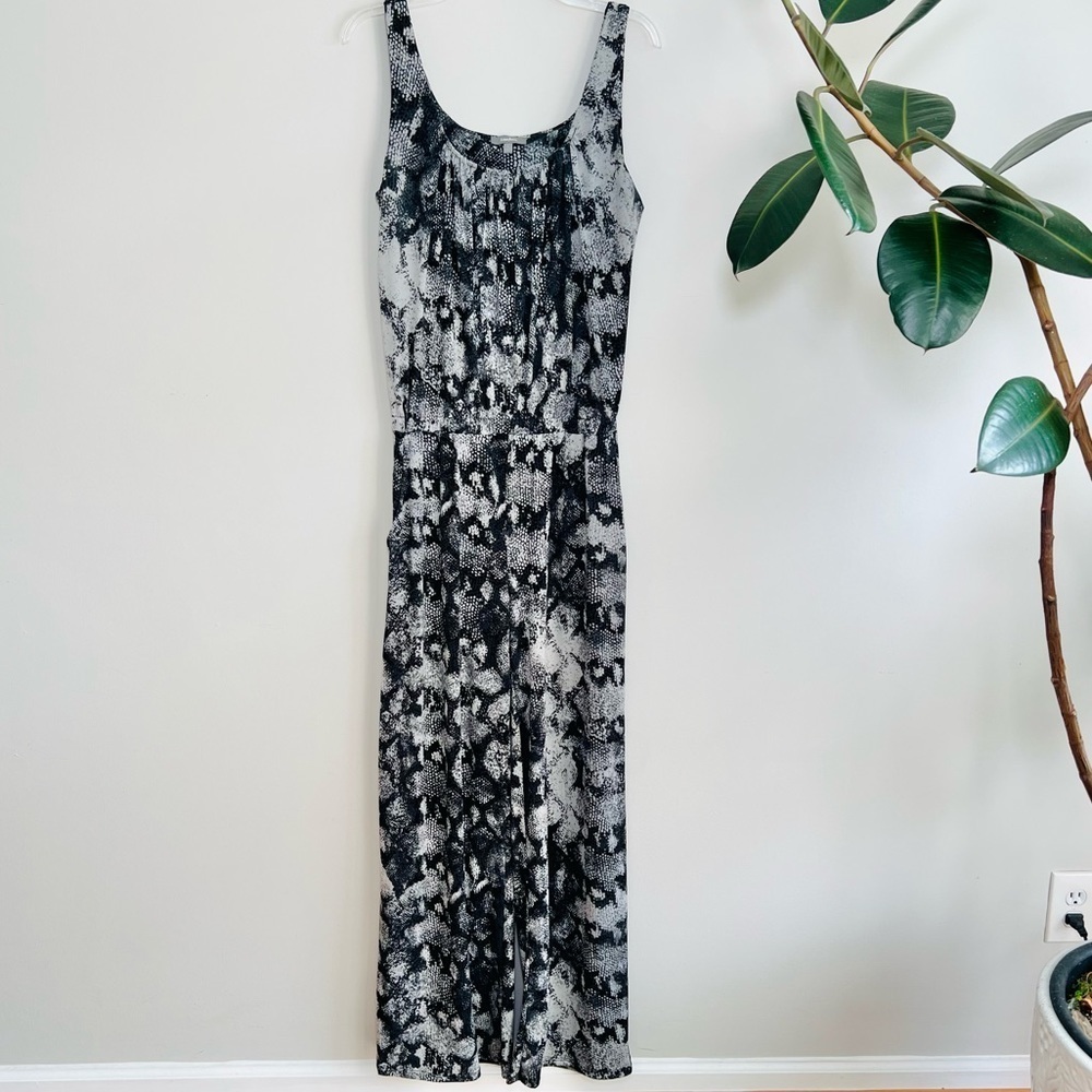 Neiman Marcus sleeveless snake print jumpsuit
